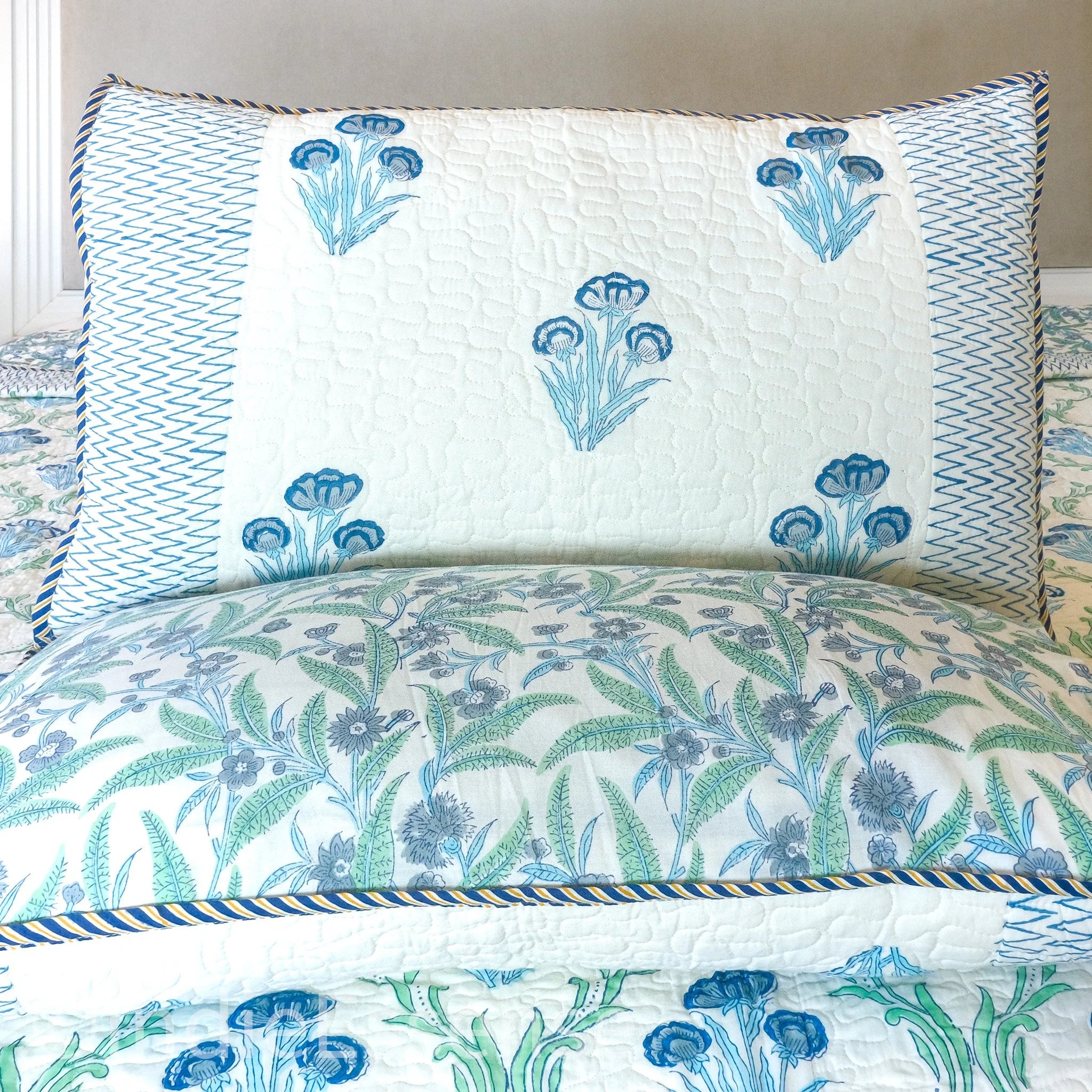 Handblock Printed (Reversible) Quilt - Blue Floral
