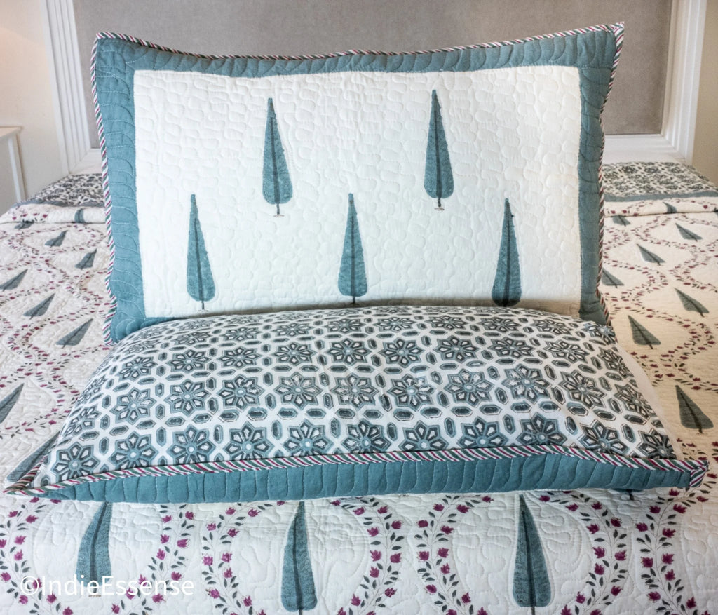 Handblock Printed (Reversible) Quilted Bedspread - Gray Feather