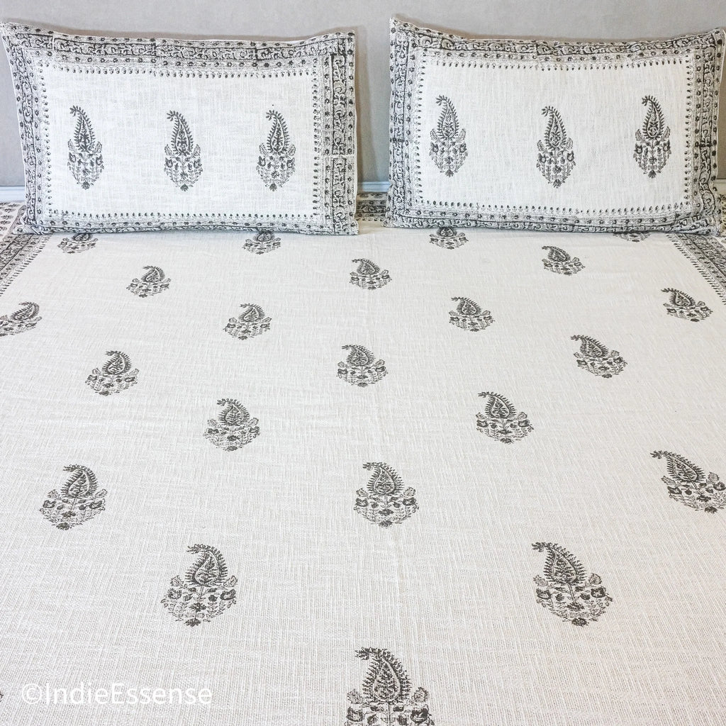 Black and White Handblock Printed Jute Bed Cover