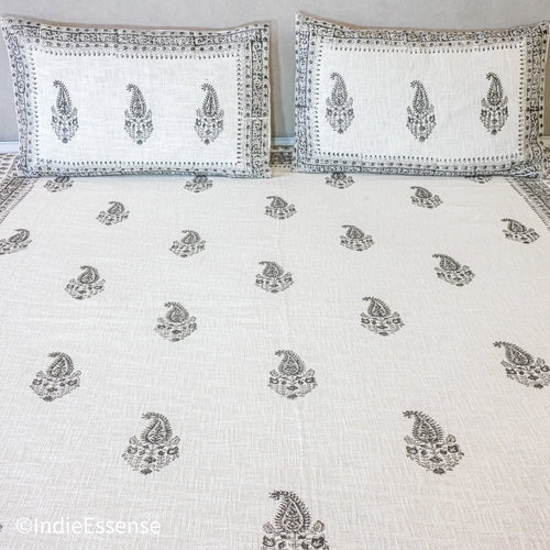 Black and White Handblock Printed Jute Bed Cover