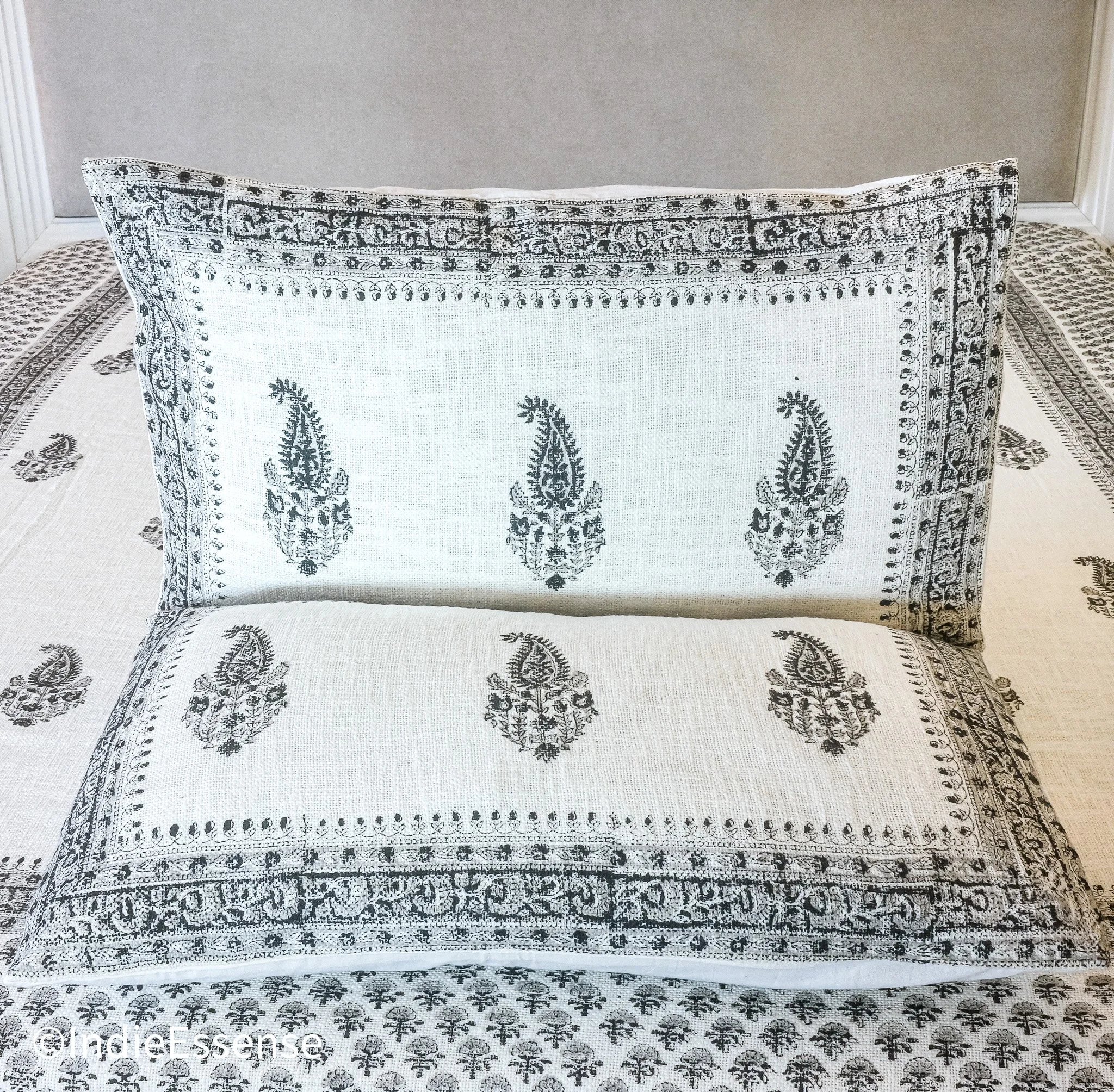 Black and White Handblock Printed Jute Bed Cover