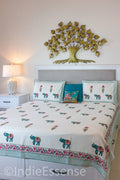 Green Elephant Handblock Printed Waffle Bed Cover