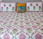 Red Roses Handblock Printed Waffle Bed Cover