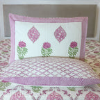 Red Roses Handblock Printed Waffle Bed Cover