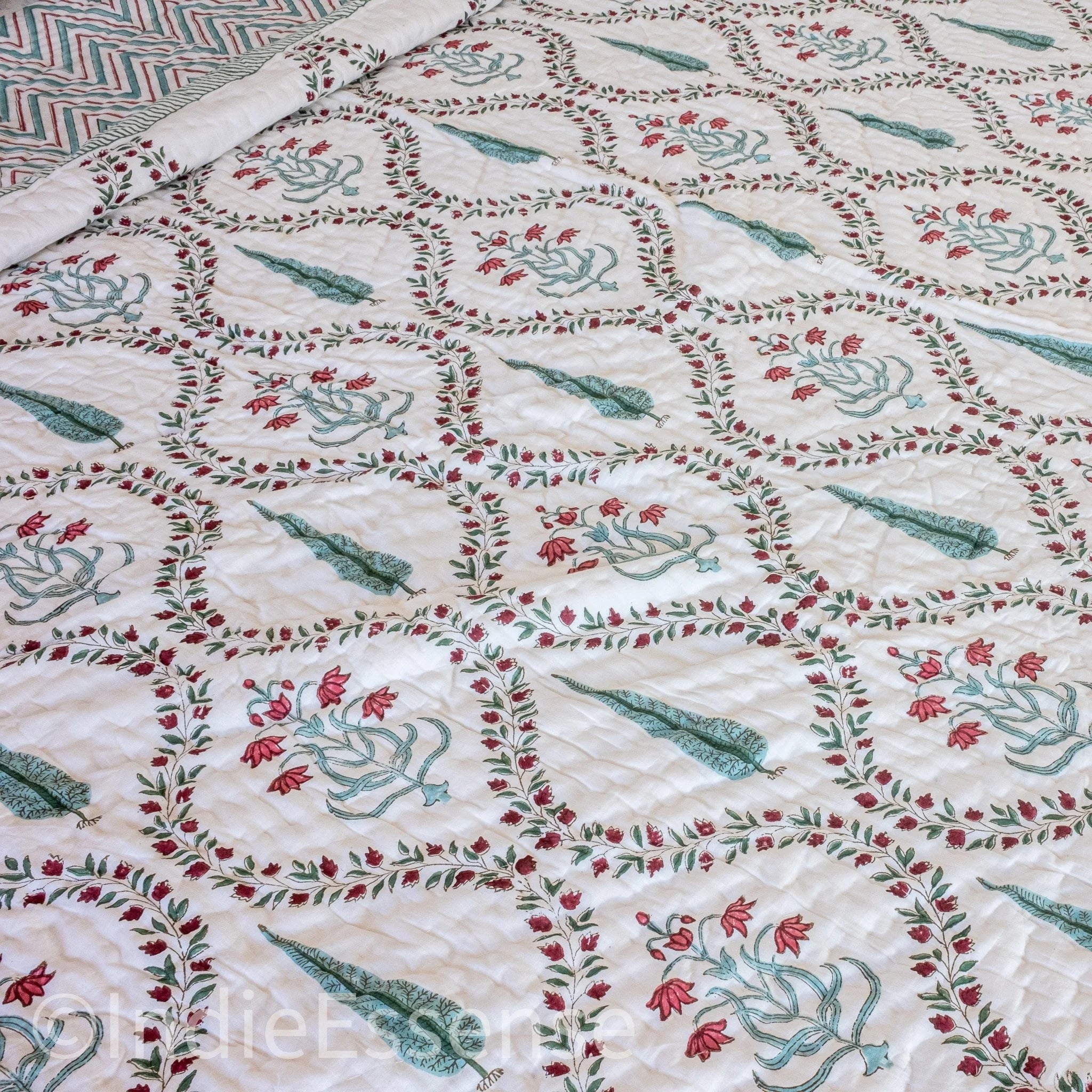 Handblock Printed (Reversible) Quilt - Gray Feather