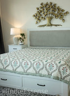 Handblock Print (Reversible) Mulmul Quilt – Blue Red Floral
