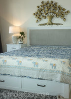 Handblock Print (Reversible) Mulmul Quilt - Blue Elephant