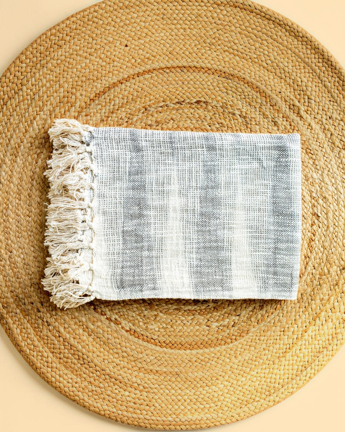 Hand Block Printed Gray Jute Sofa Throw