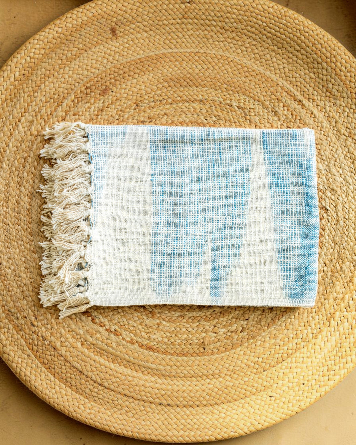 Hand Block Printed Blue Jute Sofa Throw