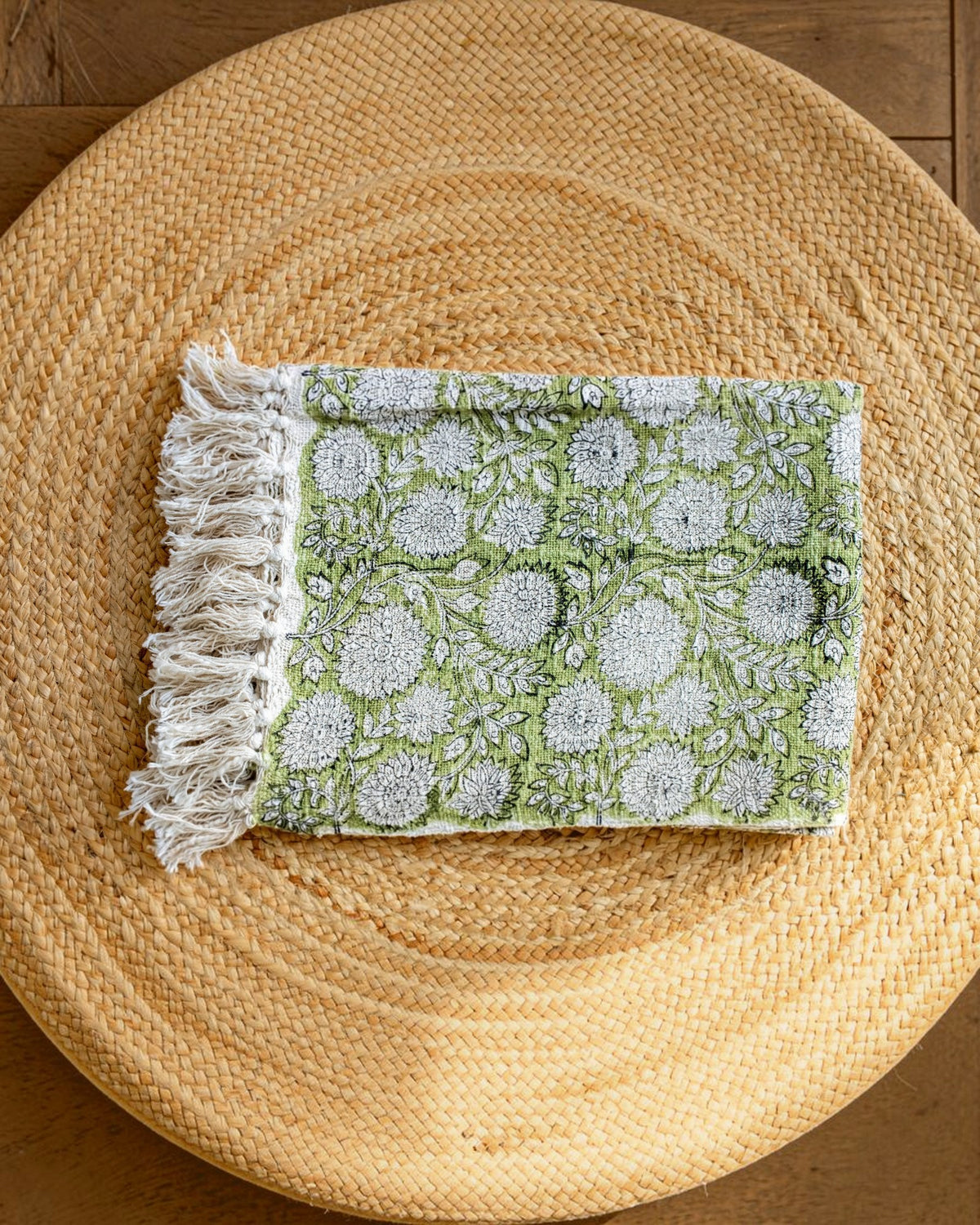 Hand Block Printed Floral Jute Sofa Throw