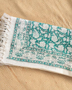 Hand Block Printed Green Jute Sofa Throw