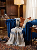 Hand Block Printed Blue Jute Sofa Throw