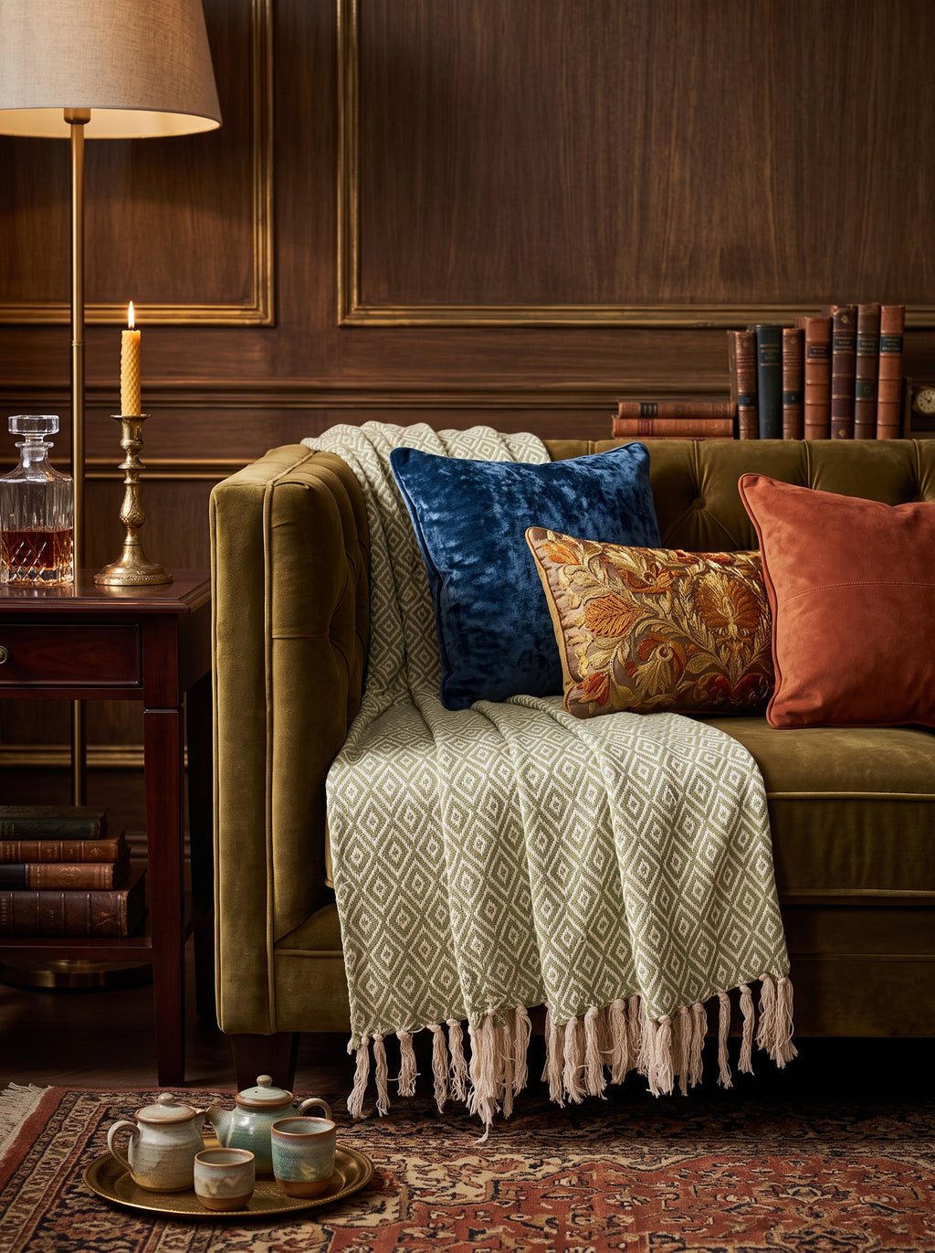 Hand Block Printed Geometric Jute Sofa Throw