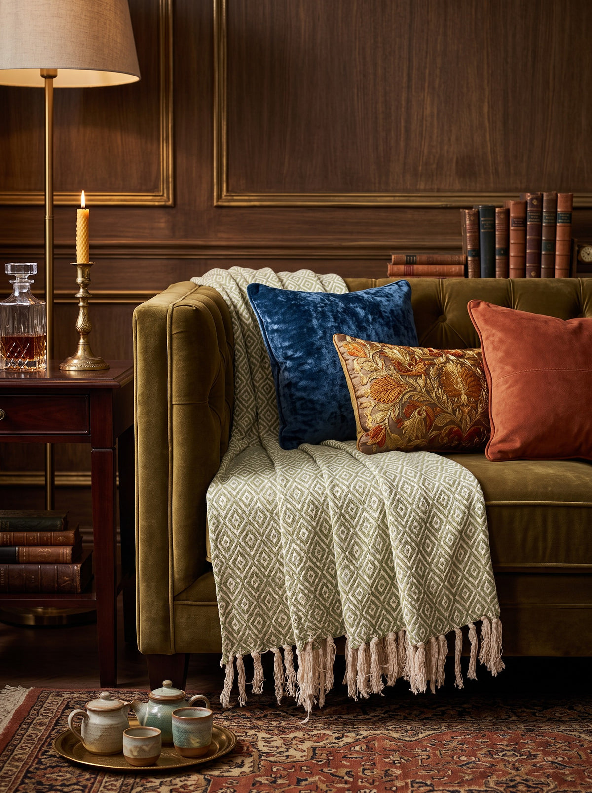 Hand Block Printed Geometric Jute Sofa Throw