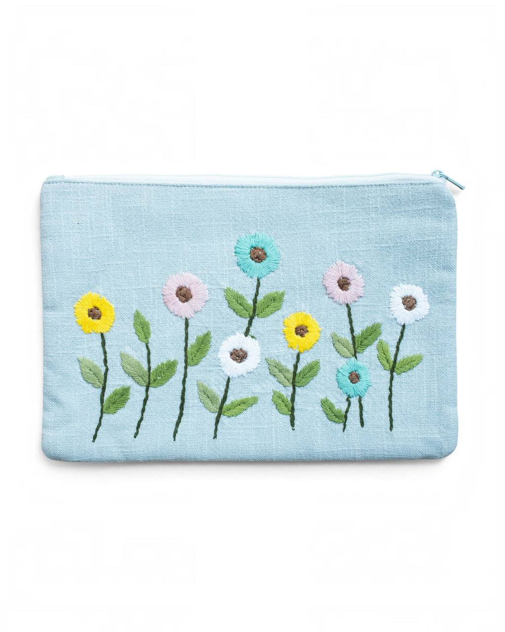 Light Blue Floral Embroidered Pouch