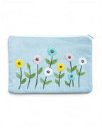 Light Blue Floral Embroidered Pouch