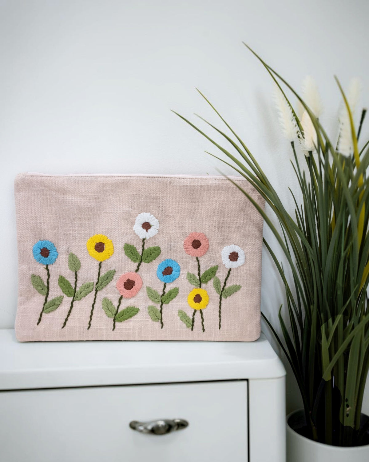 Peach Floral Embroidered Pouch