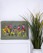 Green Floral Embroidered Pouch