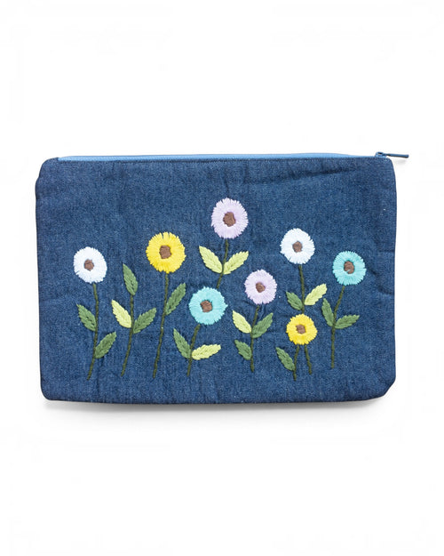 Blue Floral Embroidered Pouch