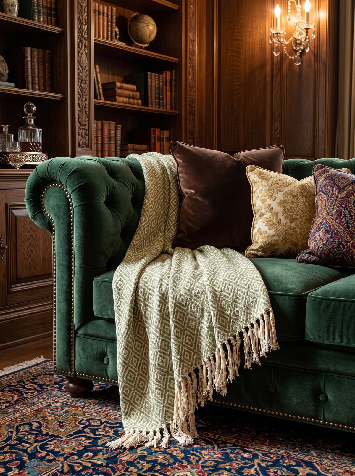 Hand Block Printed Geometric Jute Sofa Throw