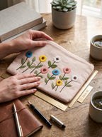 Peach Floral Embroidered Pouch