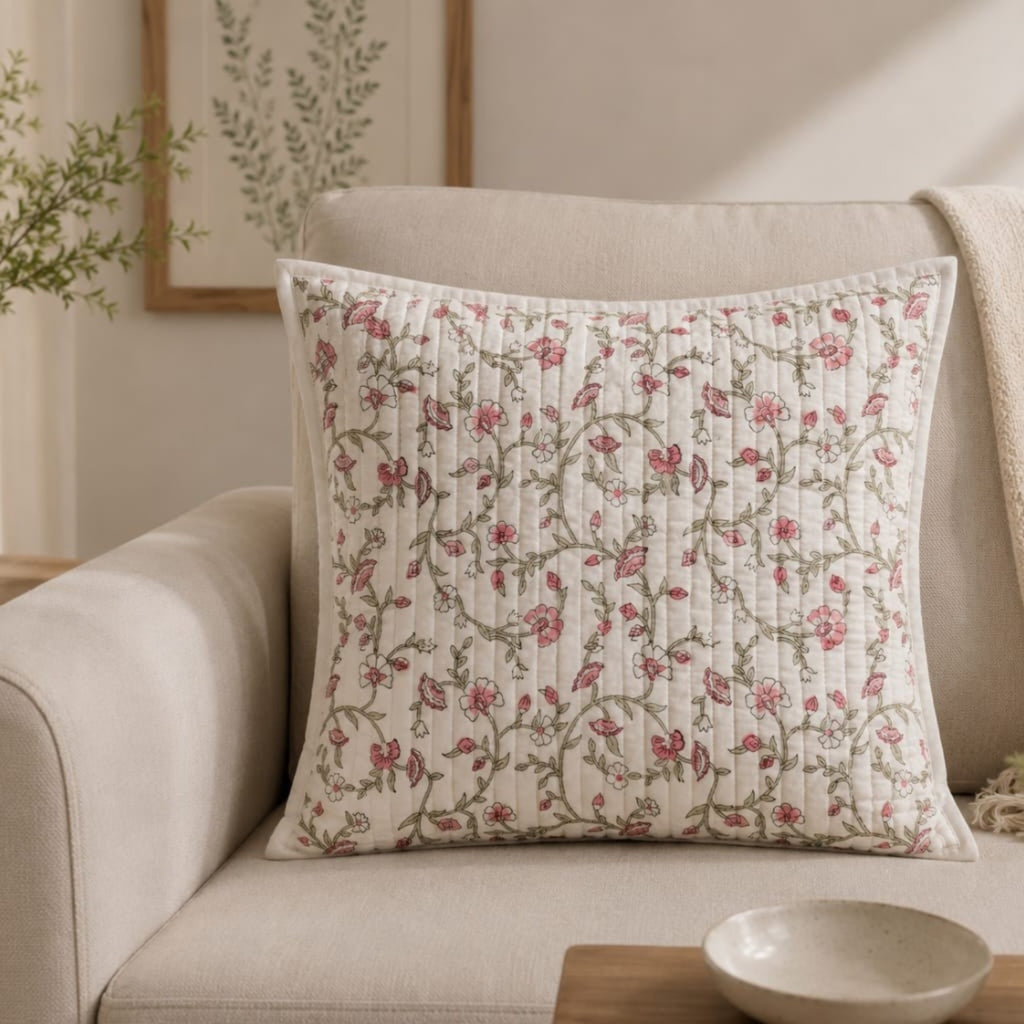 Floral Quilted Cushion Cover