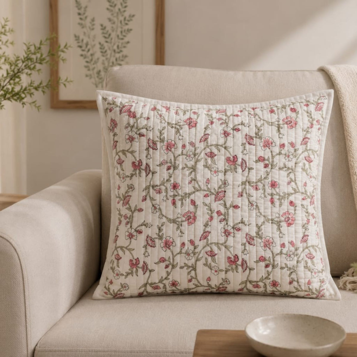Floral Quilted Cushion Cover