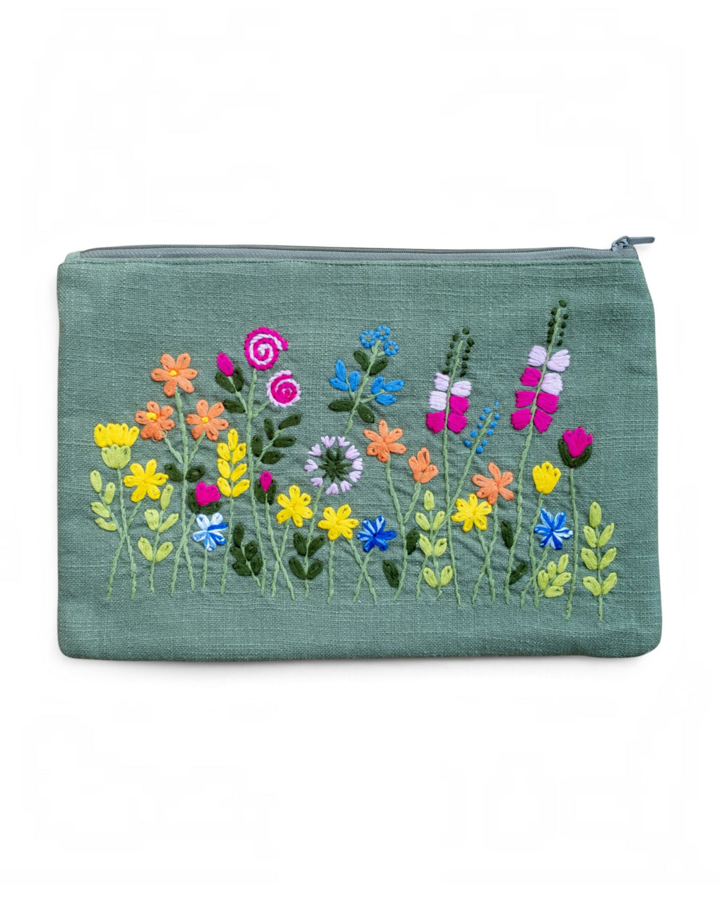 Green Floral Embroidered Pouch
