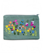 Green Floral Embroidered Pouch