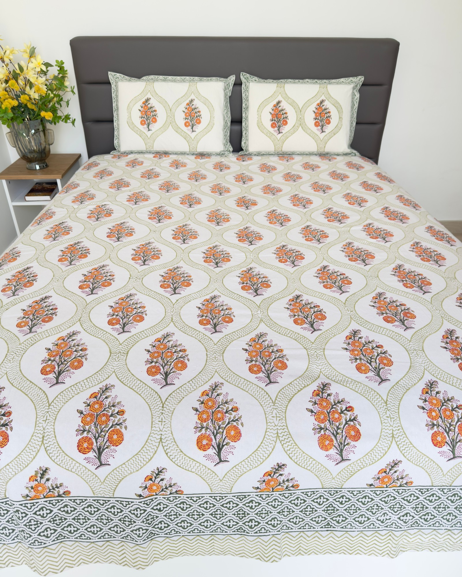 Orange Floral Anokhi Bedsheet