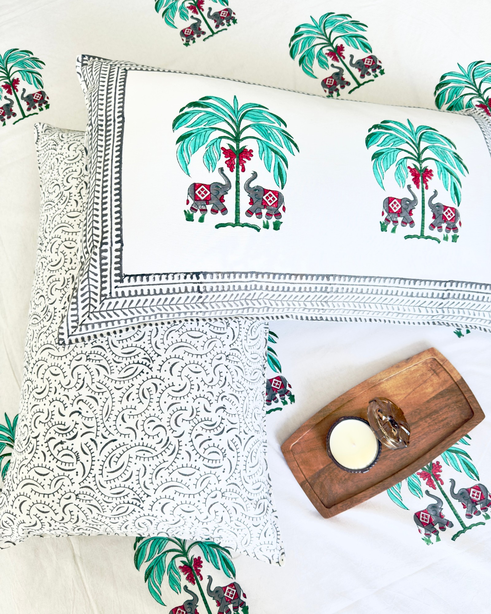 Green Palm Tree and Elephant South Cotton Bedsheet