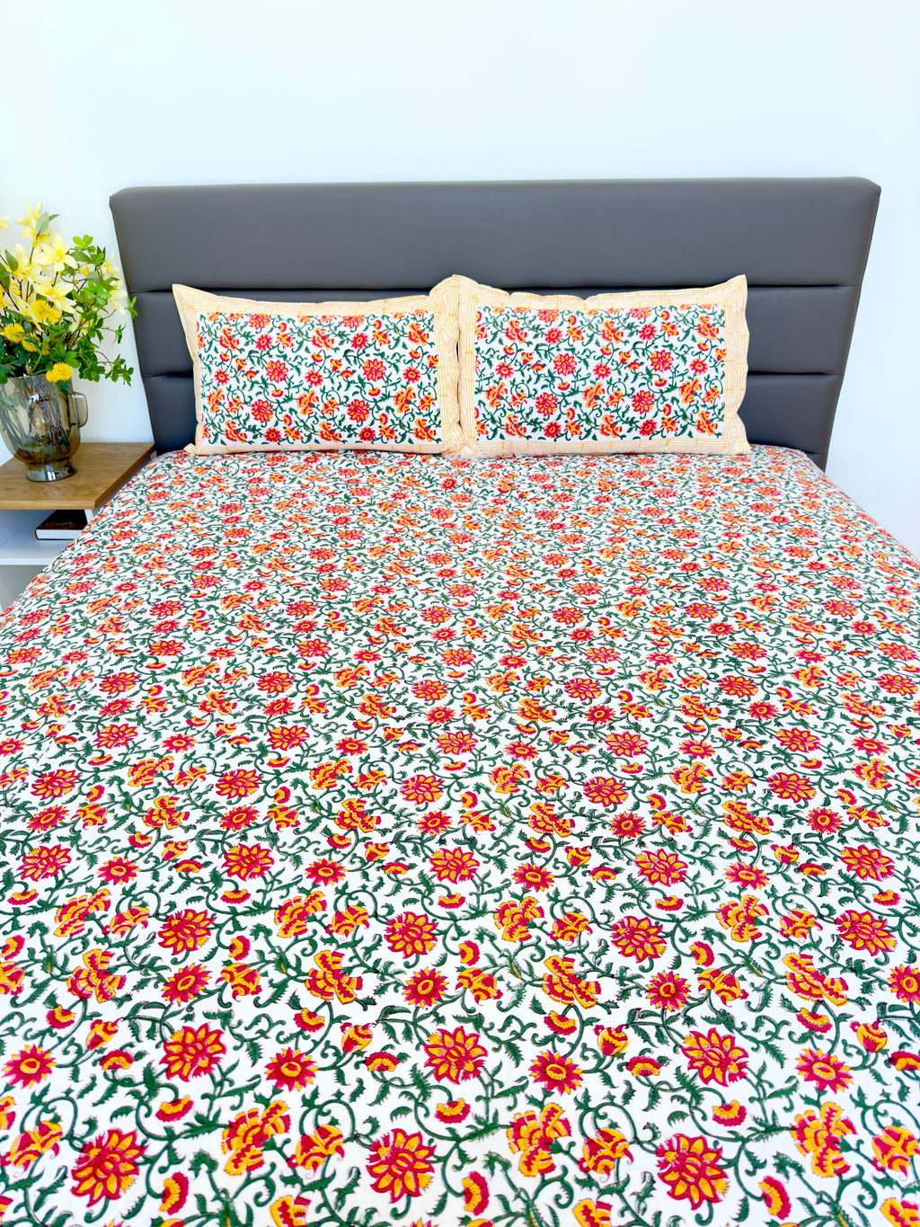 Green Yellow Floral South Cotton Bedsheet