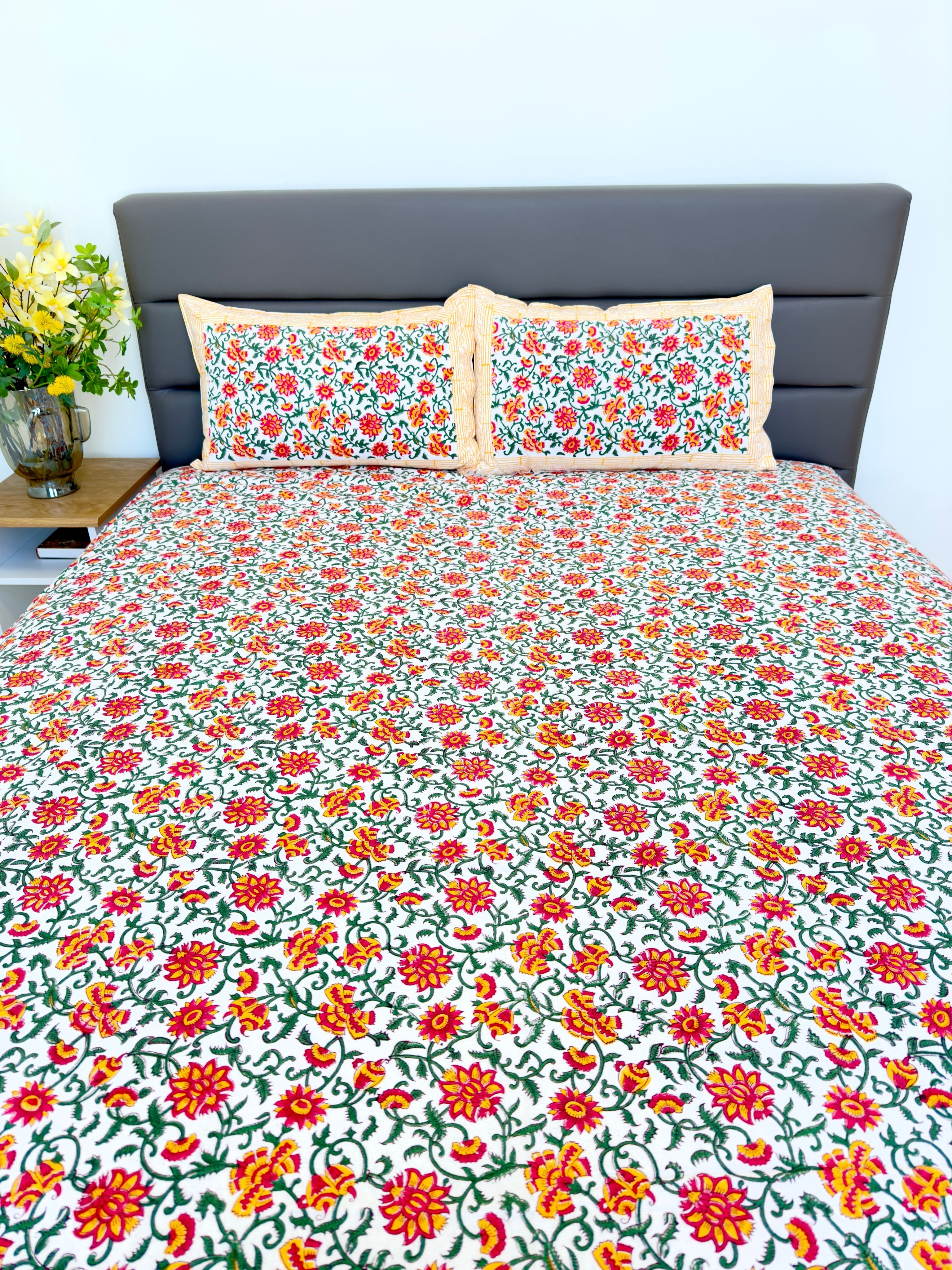 Green Yellow Floral South Cotton Bedsheet