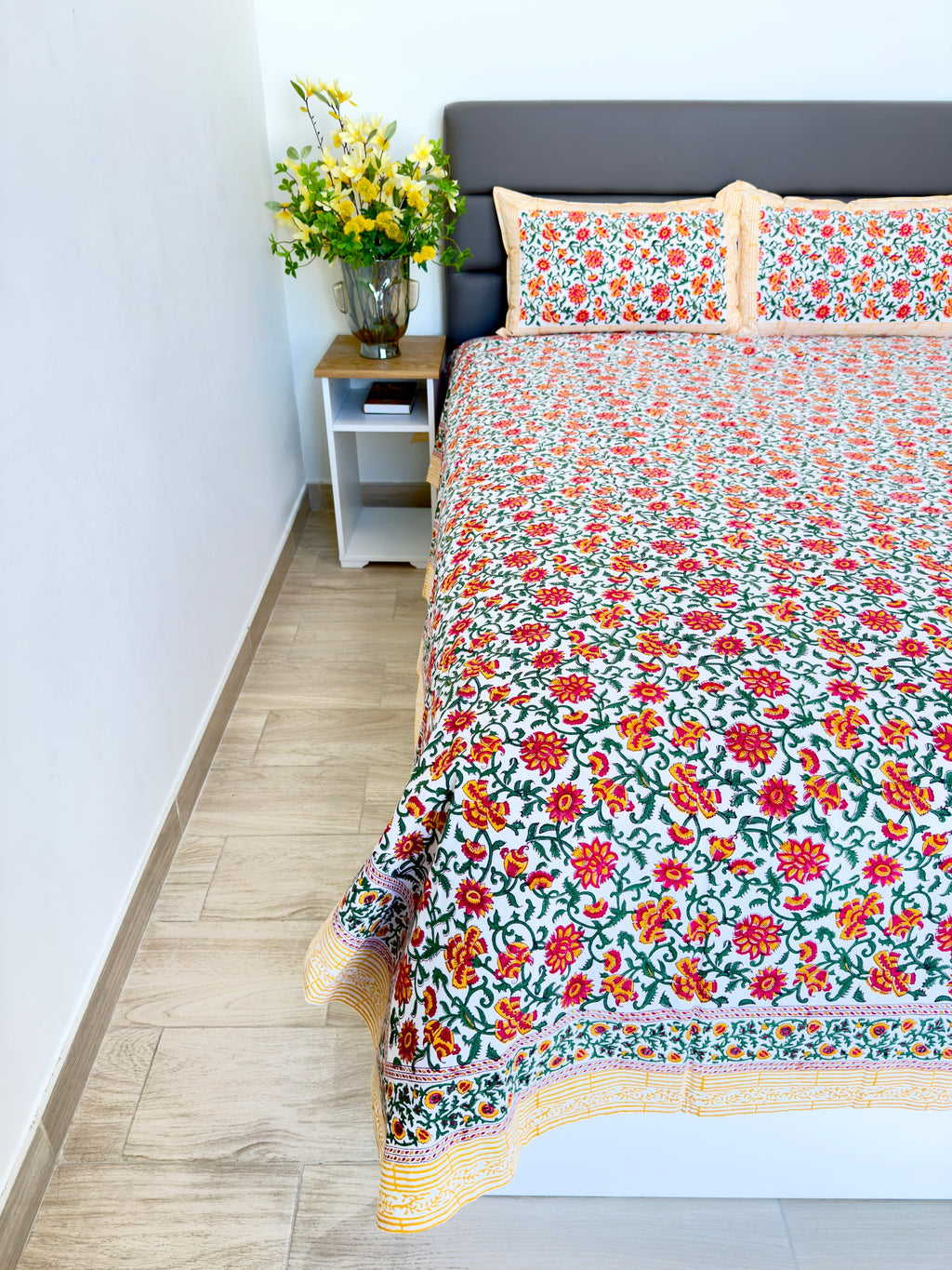 Green Yellow Floral South Cotton Bedsheet