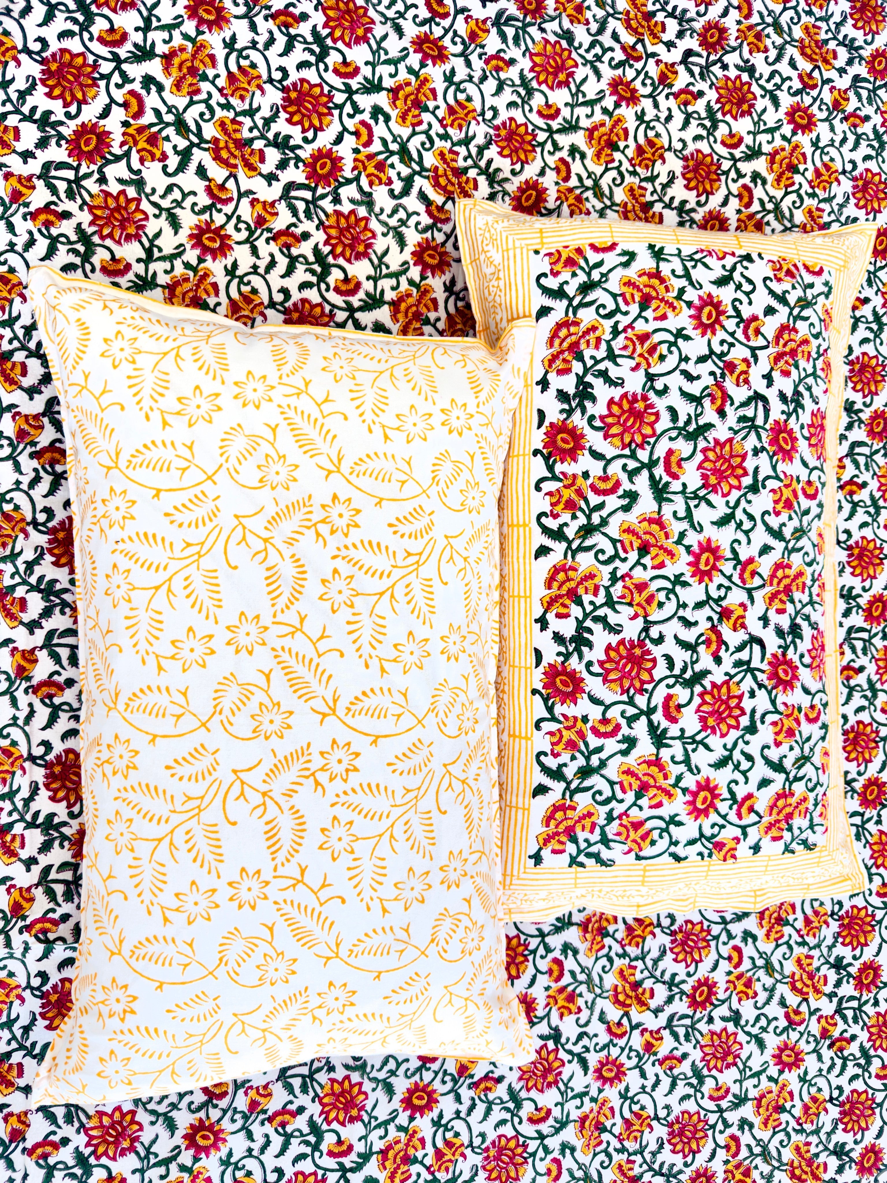 Green Yellow Floral South Cotton Bedsheet