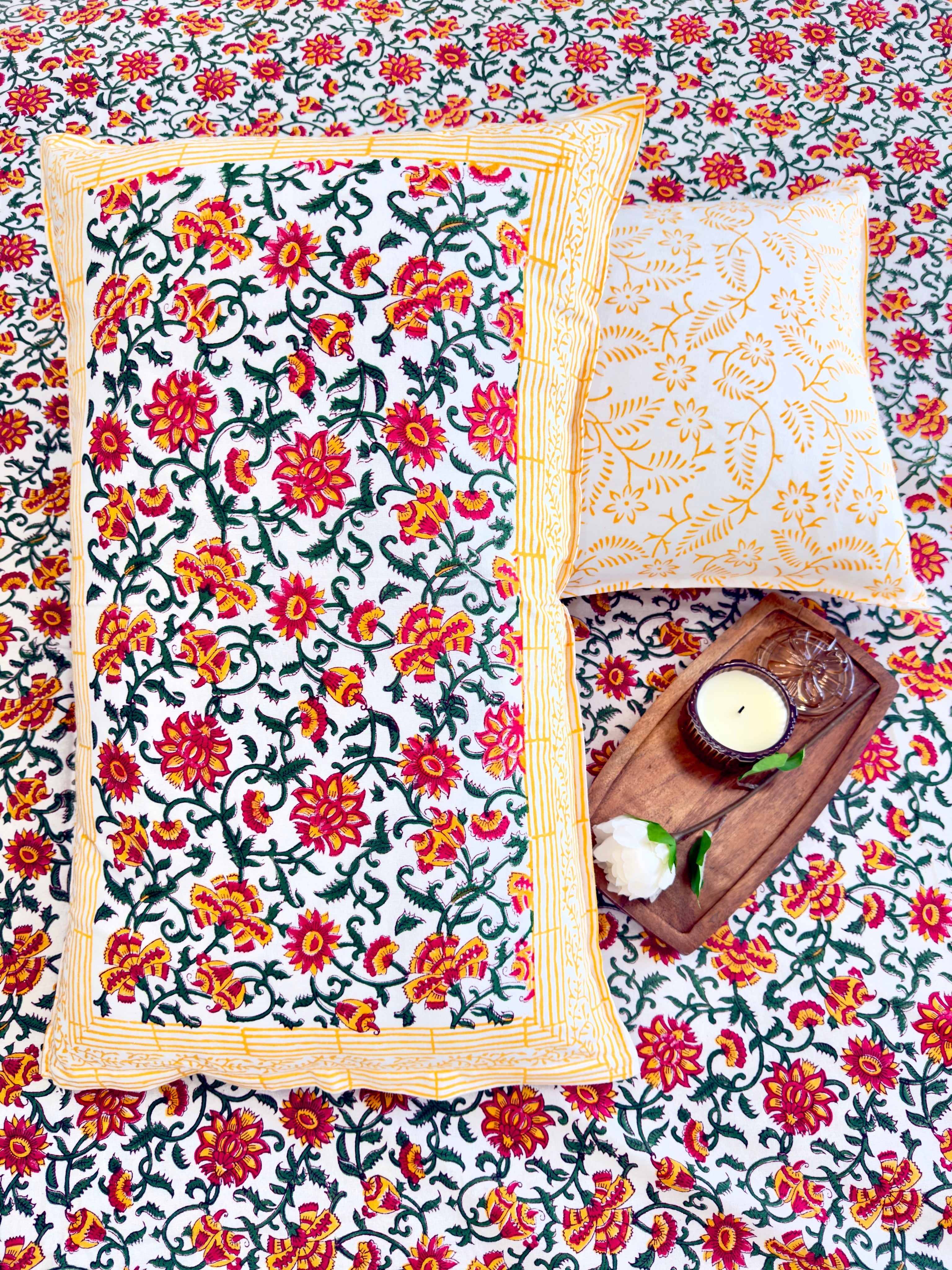Green Yellow Floral South Cotton Bedsheet