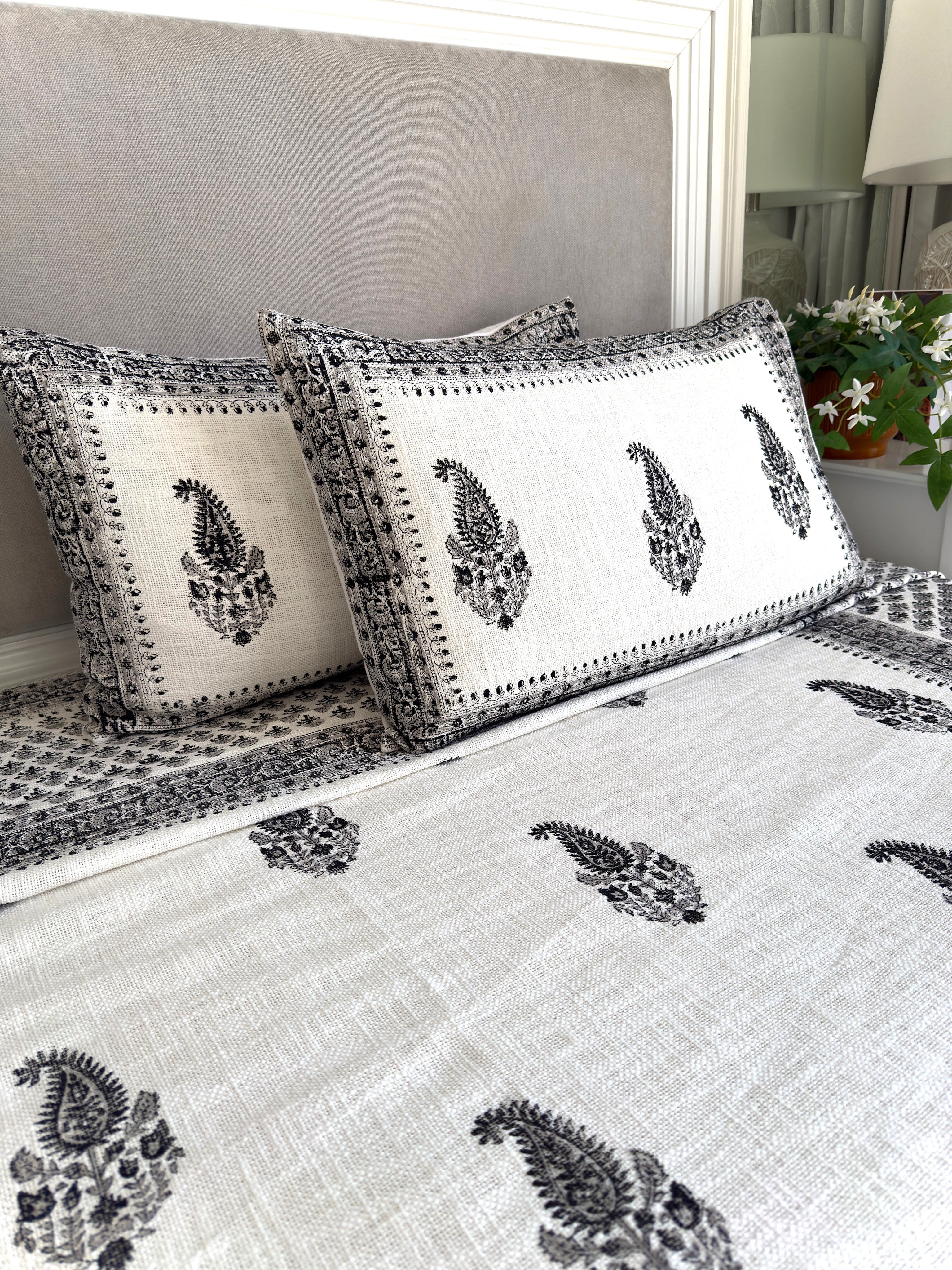 Black and White Handblock Printed Jute Bed Cover