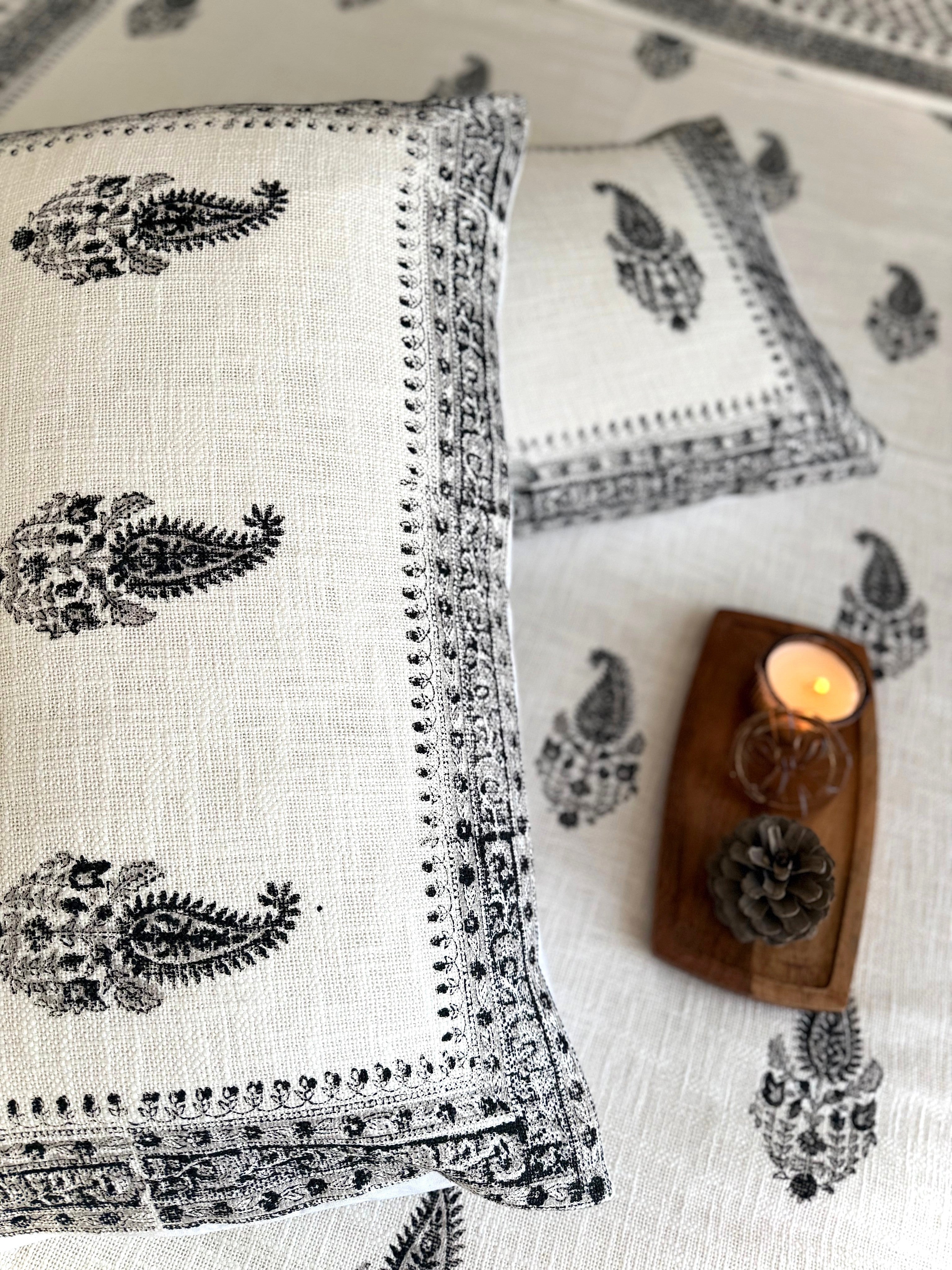 Black and White Handblock Printed Jute Bed Cover