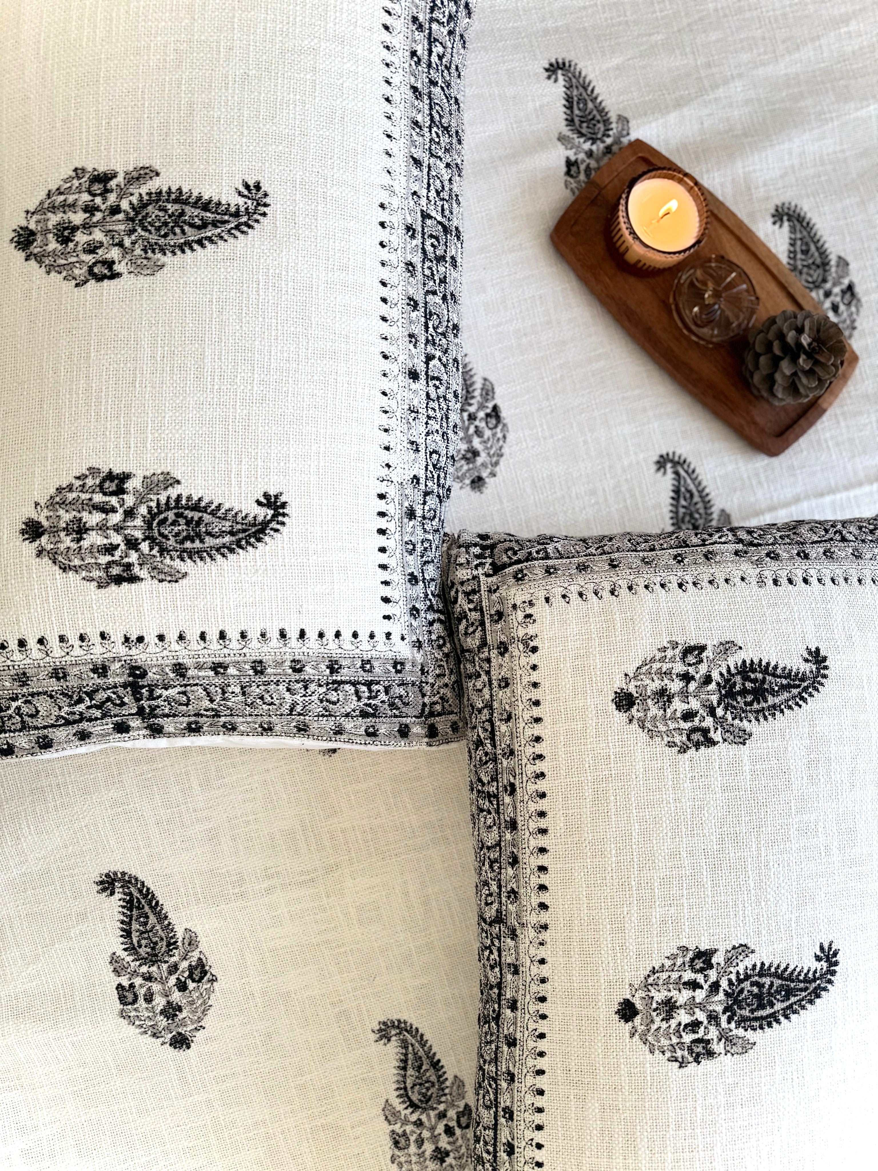 Black and White Handblock Printed Jute Bed Cover