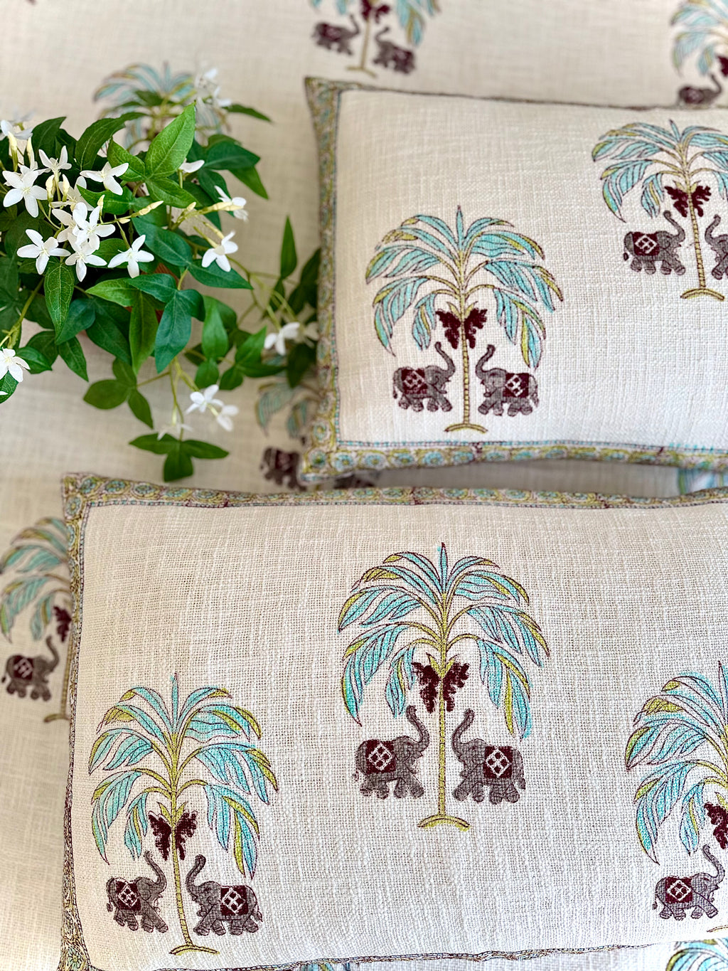 Palm Tree Handblock Printed Jute Bed Cover
