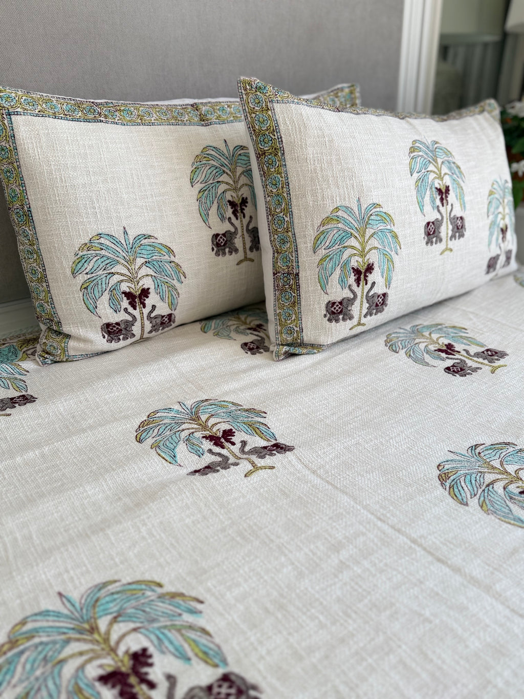 Palm Tree Handblock Printed Jute Bed Cover