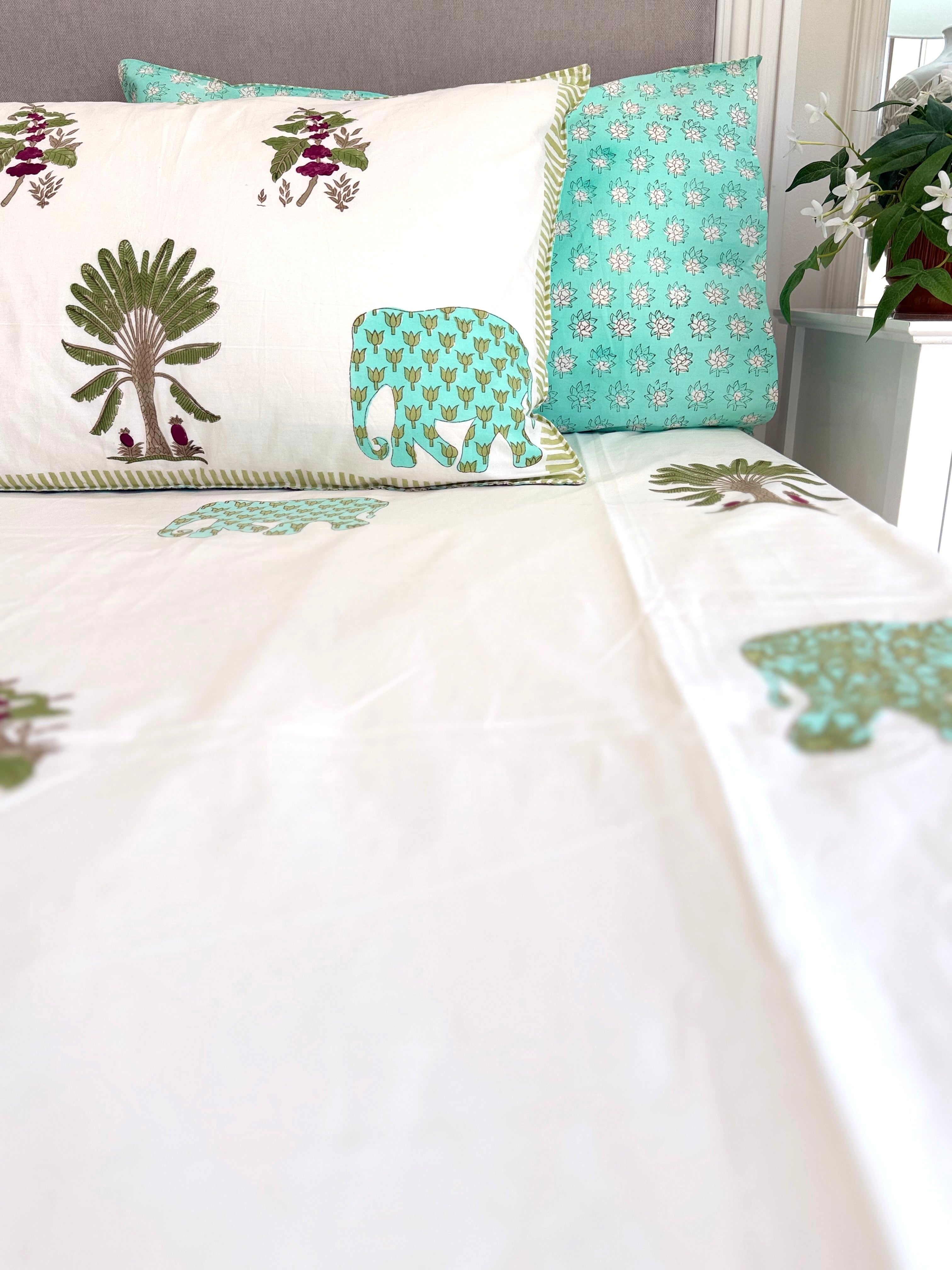 Elephant and Palm Percale Bedsheet