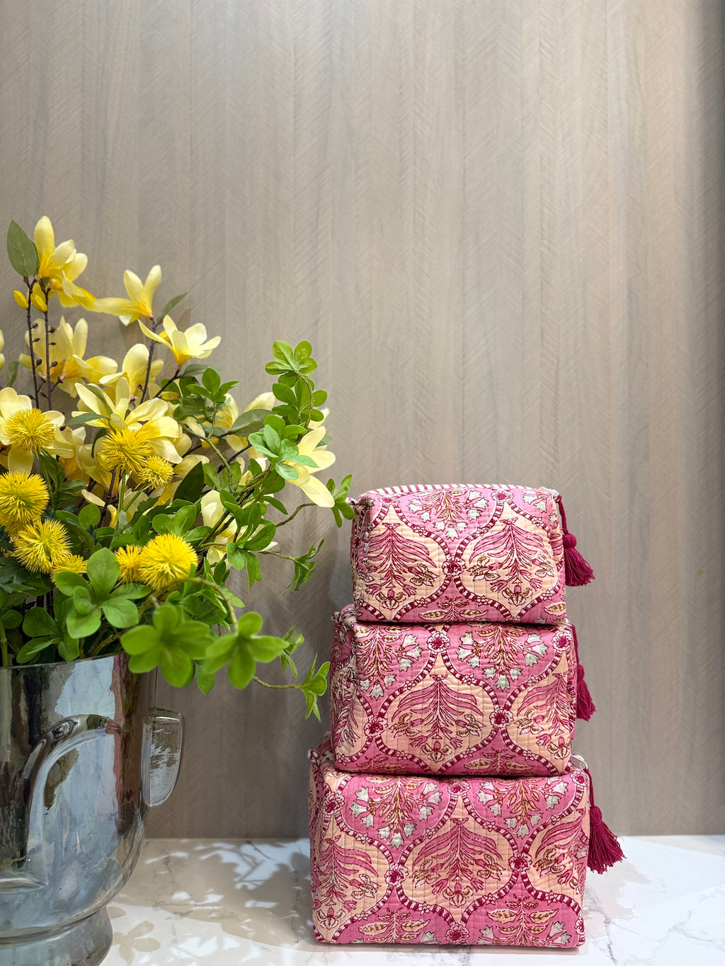 Pink Floral 3 Piece Travel Kit Organizers