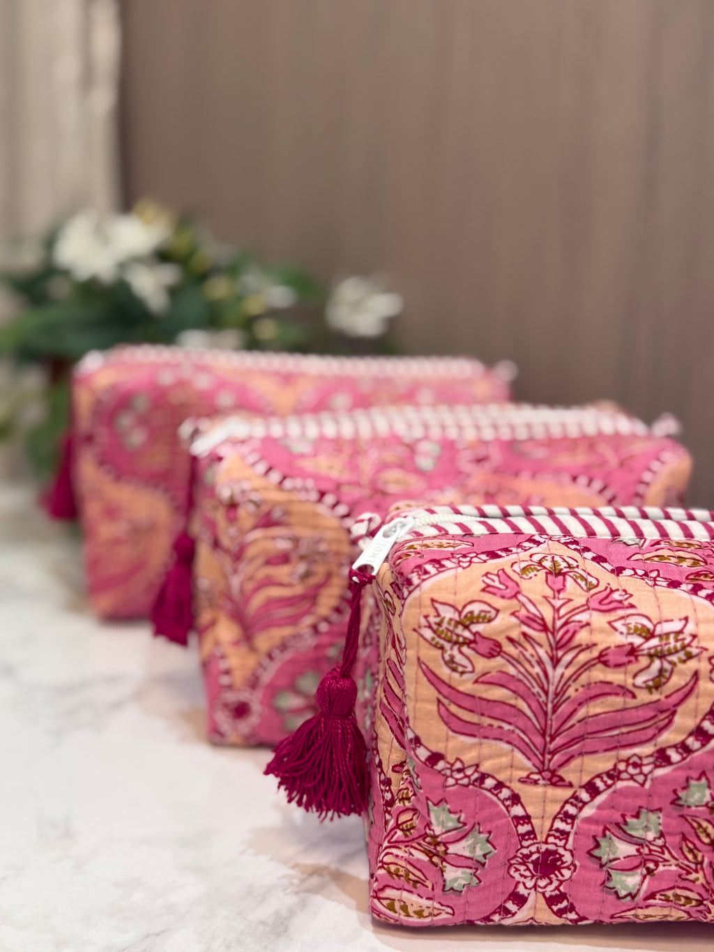 Pink Floral 3 Piece Travel Kit Organizers