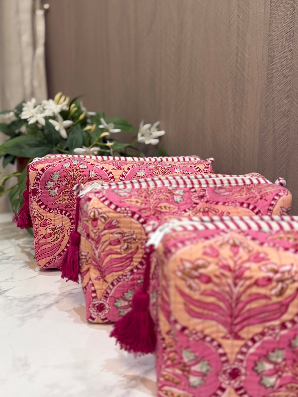 Pink Floral 3 Piece Travel Kit Organizers
