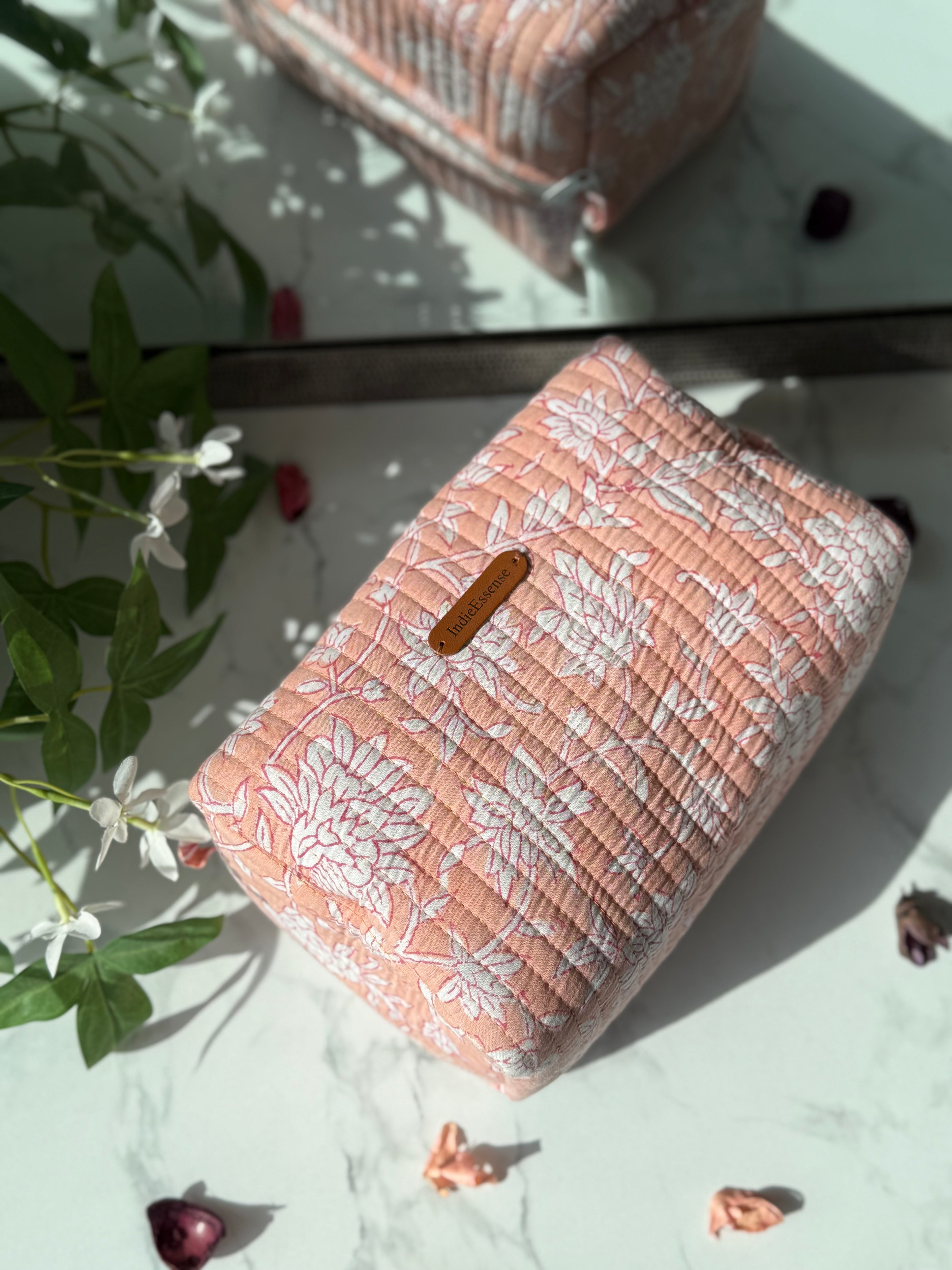 Peach Floral 3 Piece Travel Kit Organizers