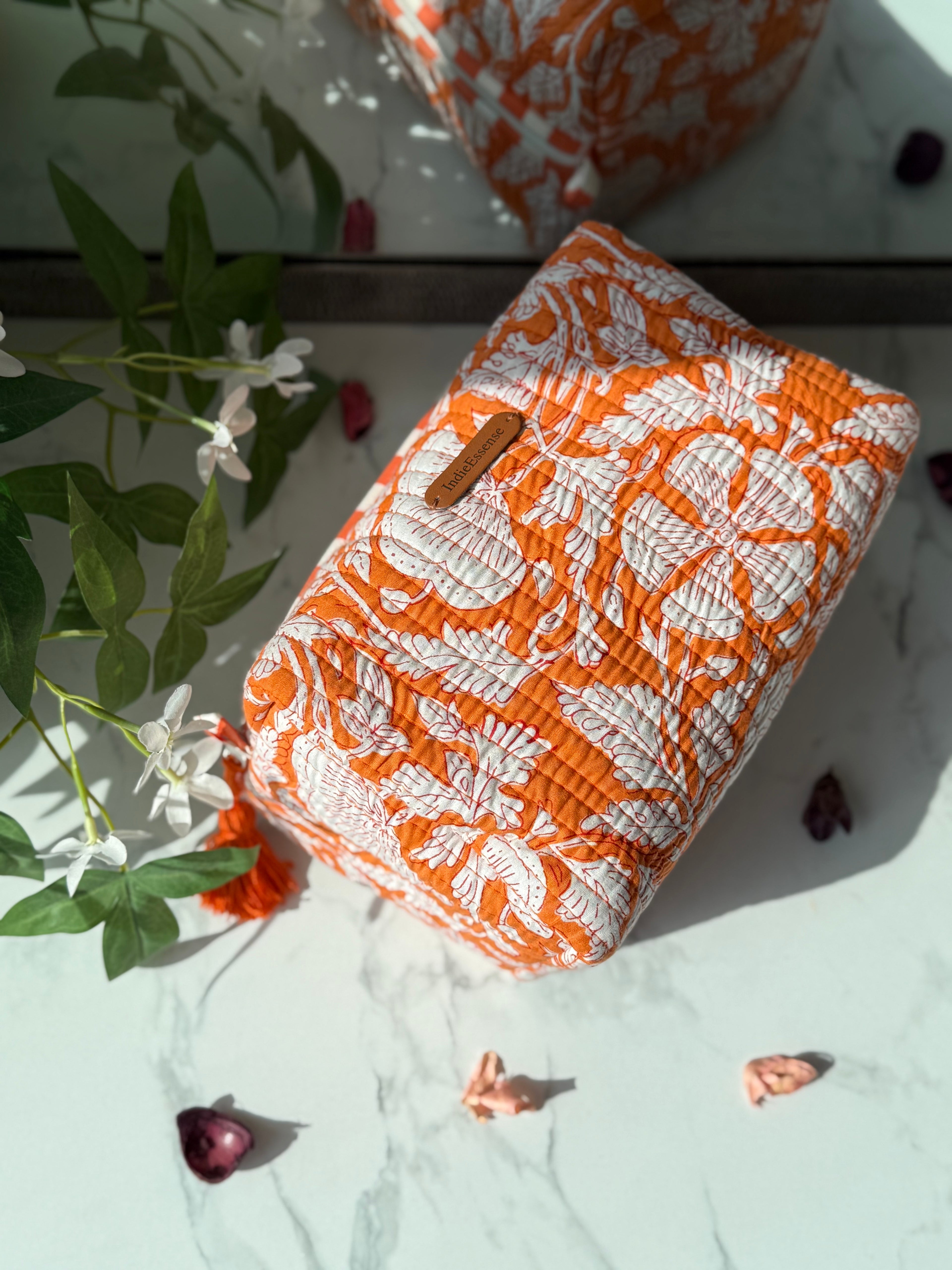 Orange Floral 3 Piece Travel Kit Organizers