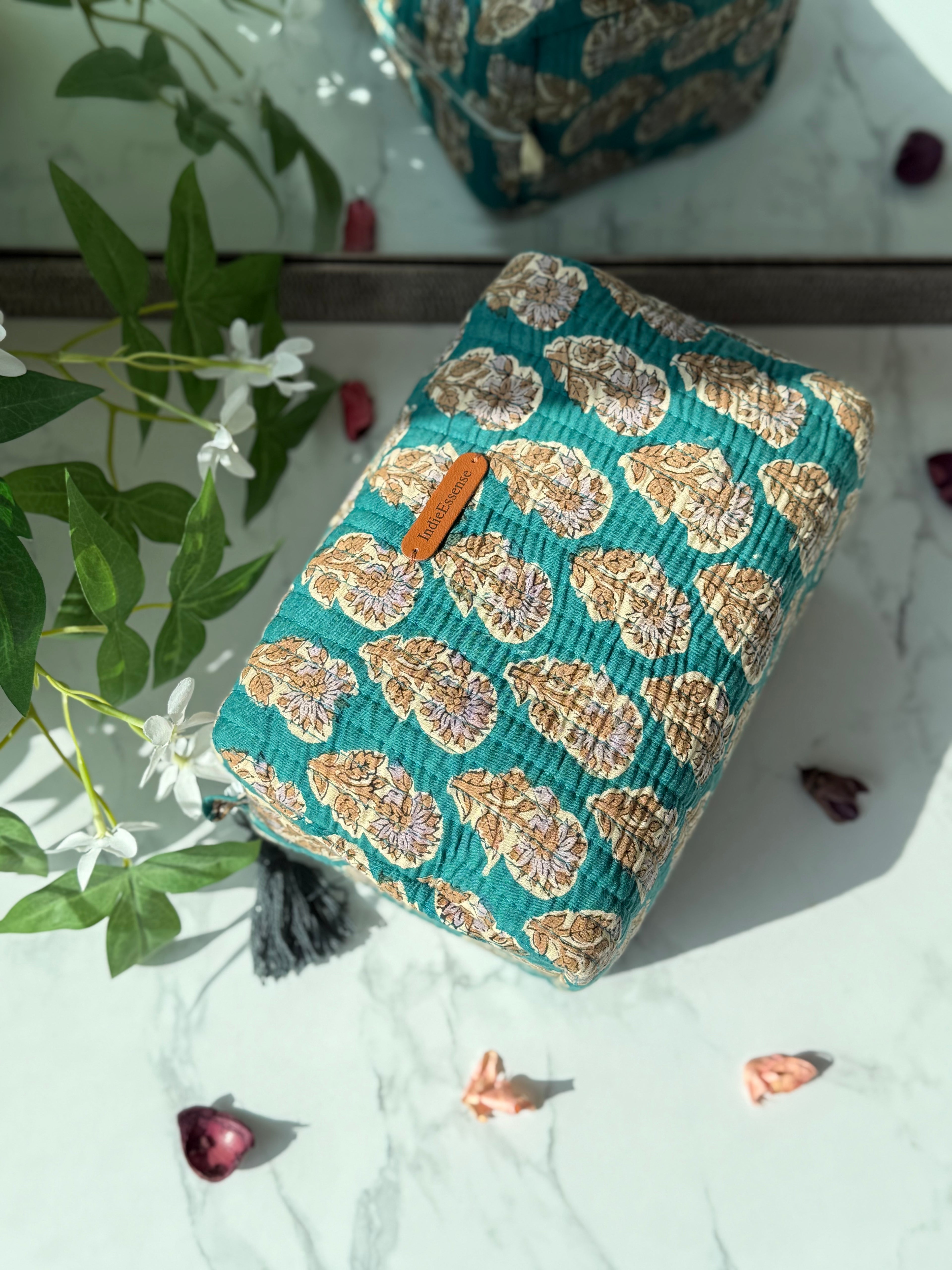 Green Floral 3 Piece Travel Kit Organizers