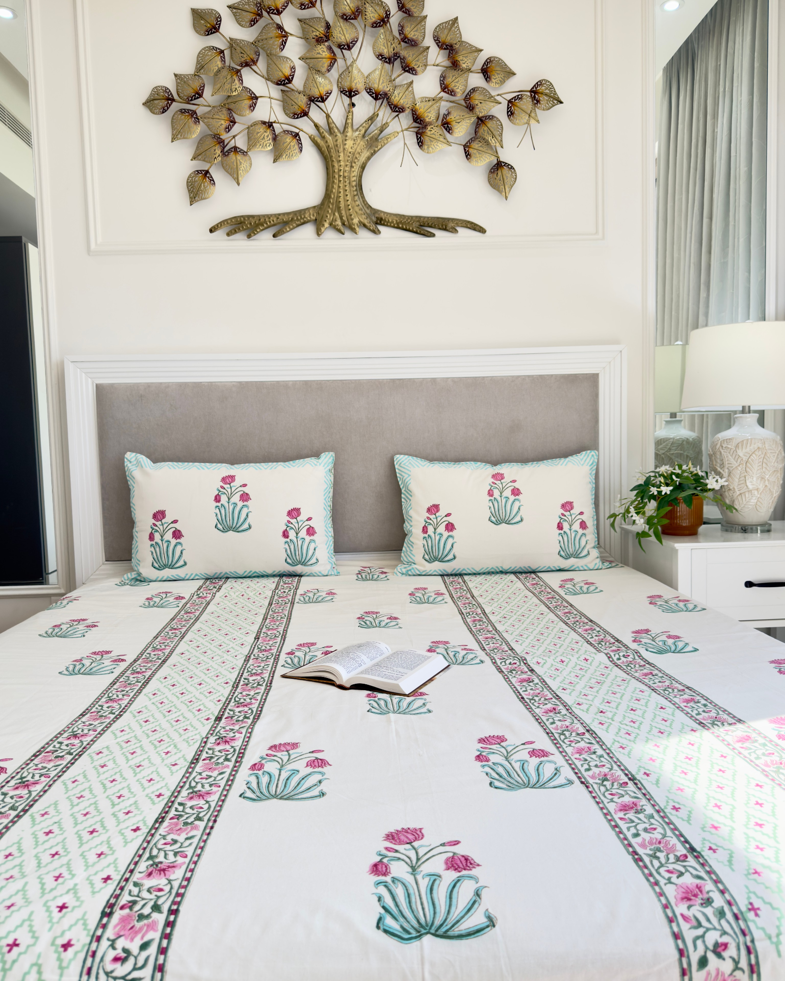 Blue Red Floral Anokhi Bedsheet