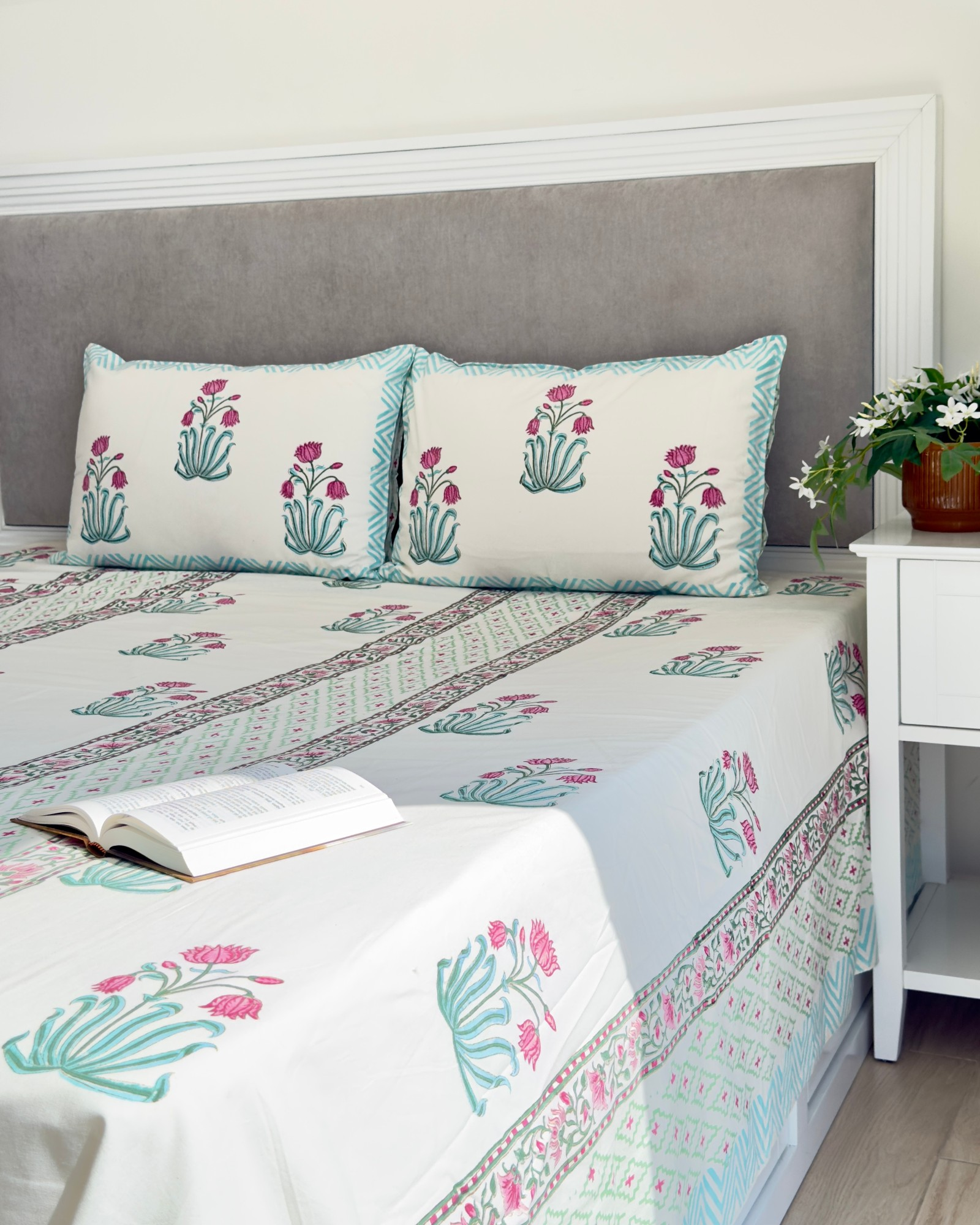 Blue Red Floral Anokhi Bedsheet